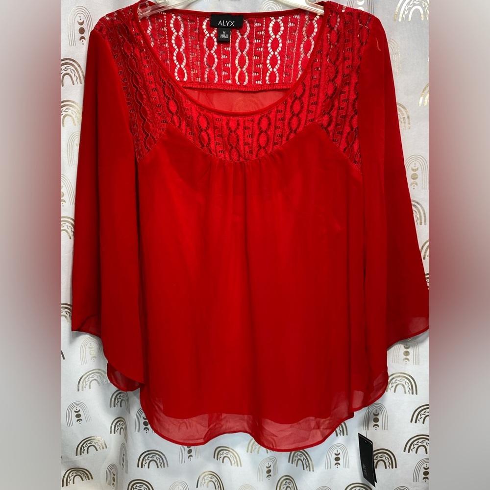 Alyx Vibrant Red Women's Blouse with Lace Detail